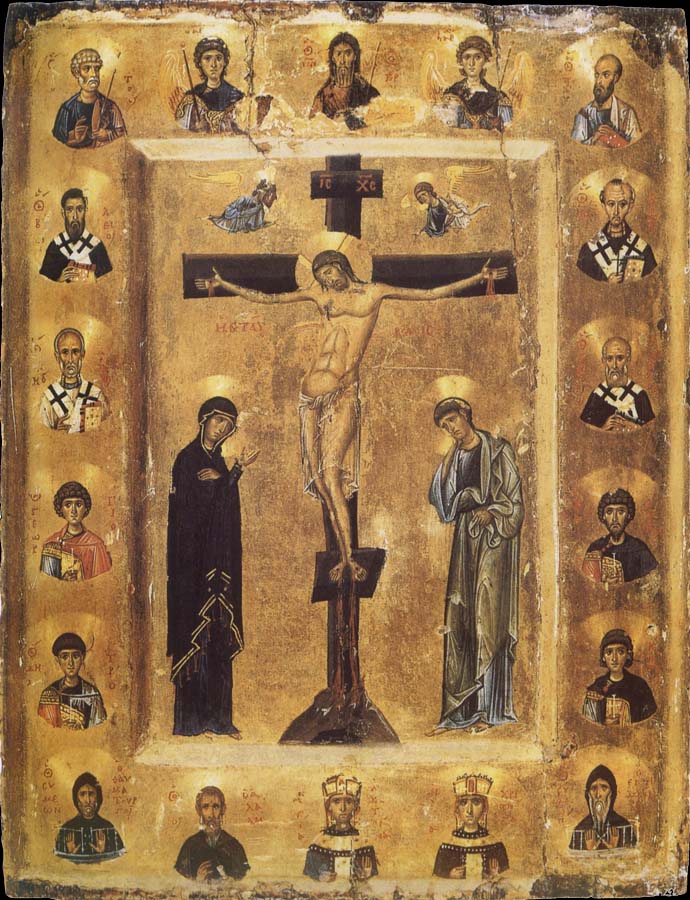 The Crucifixion and Saints in Medallions